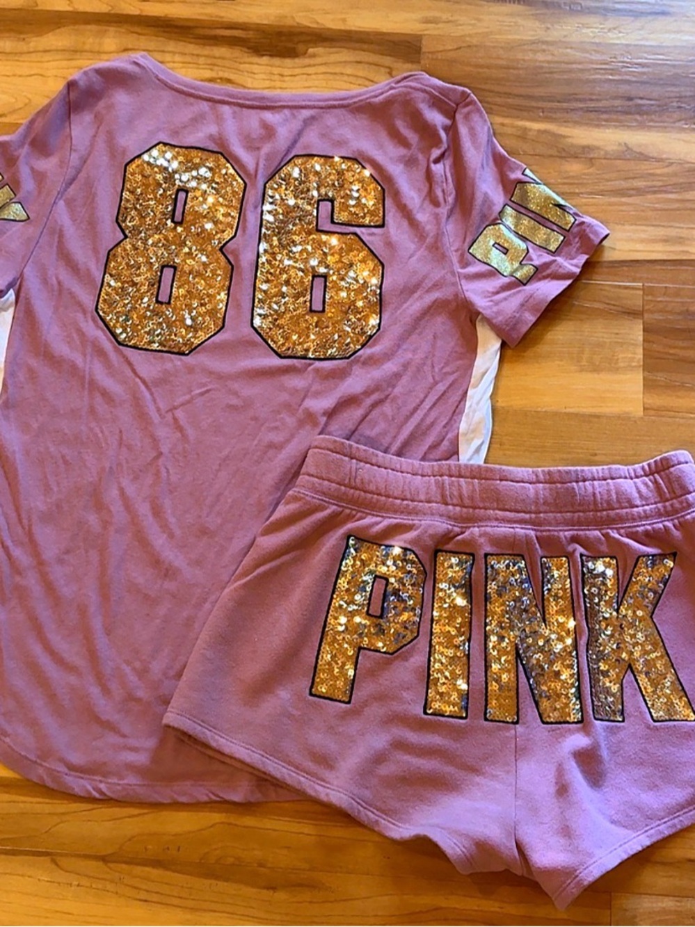 PINK Gold Sequin Bling “86” Set ✨ Rare 2018 Varsity Set Size HTF